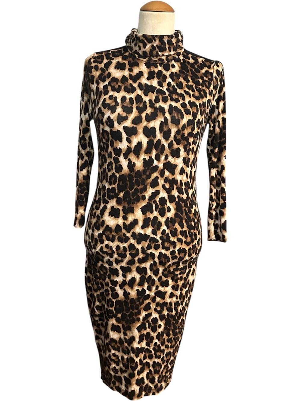 Philosophy Leopard Print Mock Neck Bodycon Longsleeve Dress Brown Black Size XS